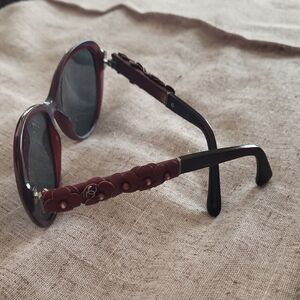 CHANEL Lambskin Camellia Floral Leather Sunglasses